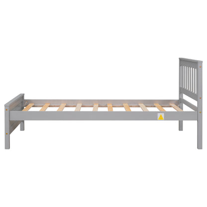 Twin Bed with Headboard & Nightstand, Grey