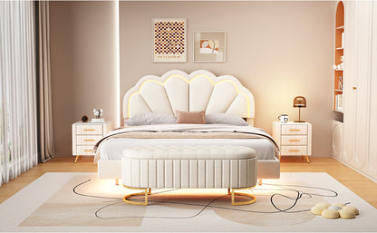 2-Pieces Upholstered LED Platform Bed with Storage Ottoman-Velvet