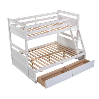 Twin over Full Bunk Bed with Storage - White