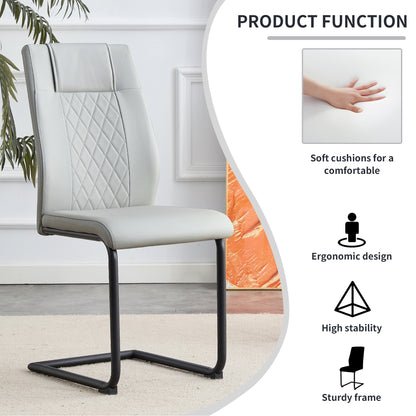 Faux Leather Cushion Chairs Set of 4, Light Grey+PU leather