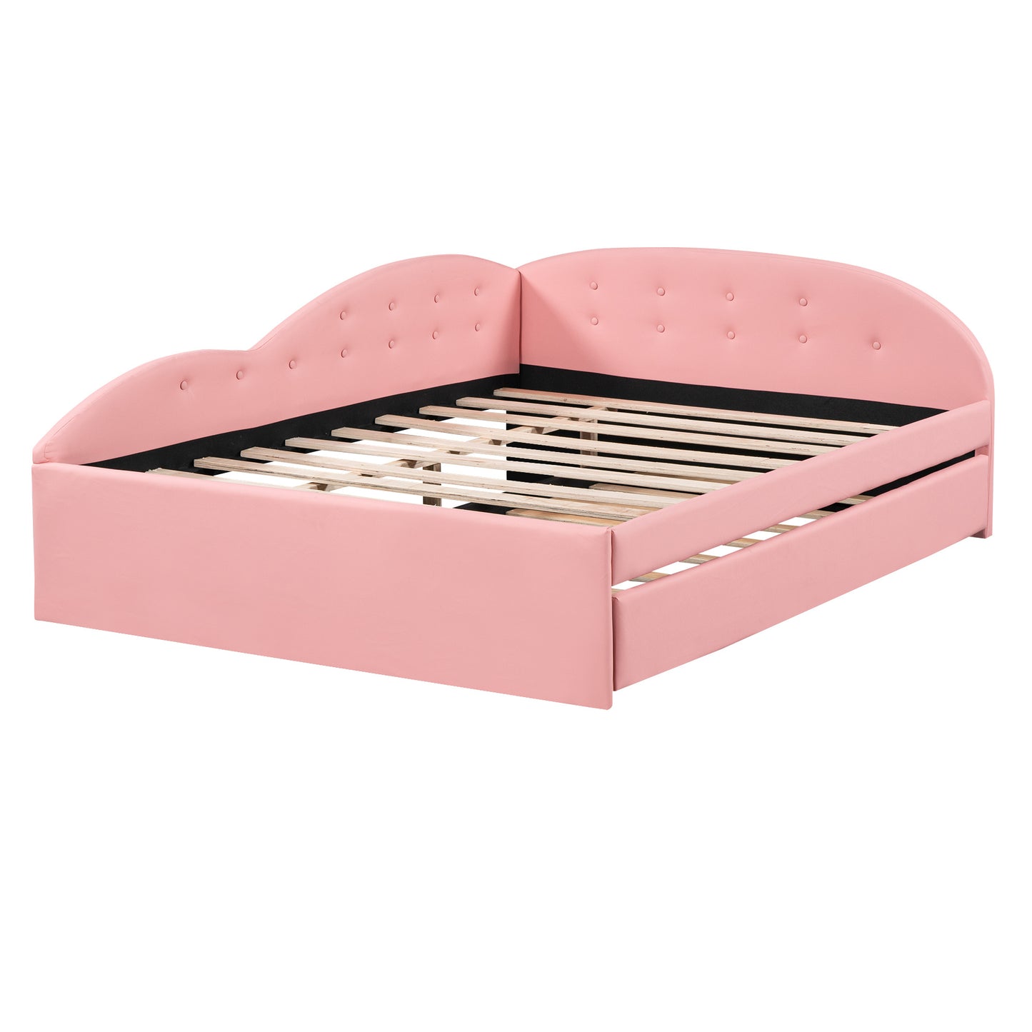 pu upholstered tufted daybed with trundle and cloud shaped guardrail, pink