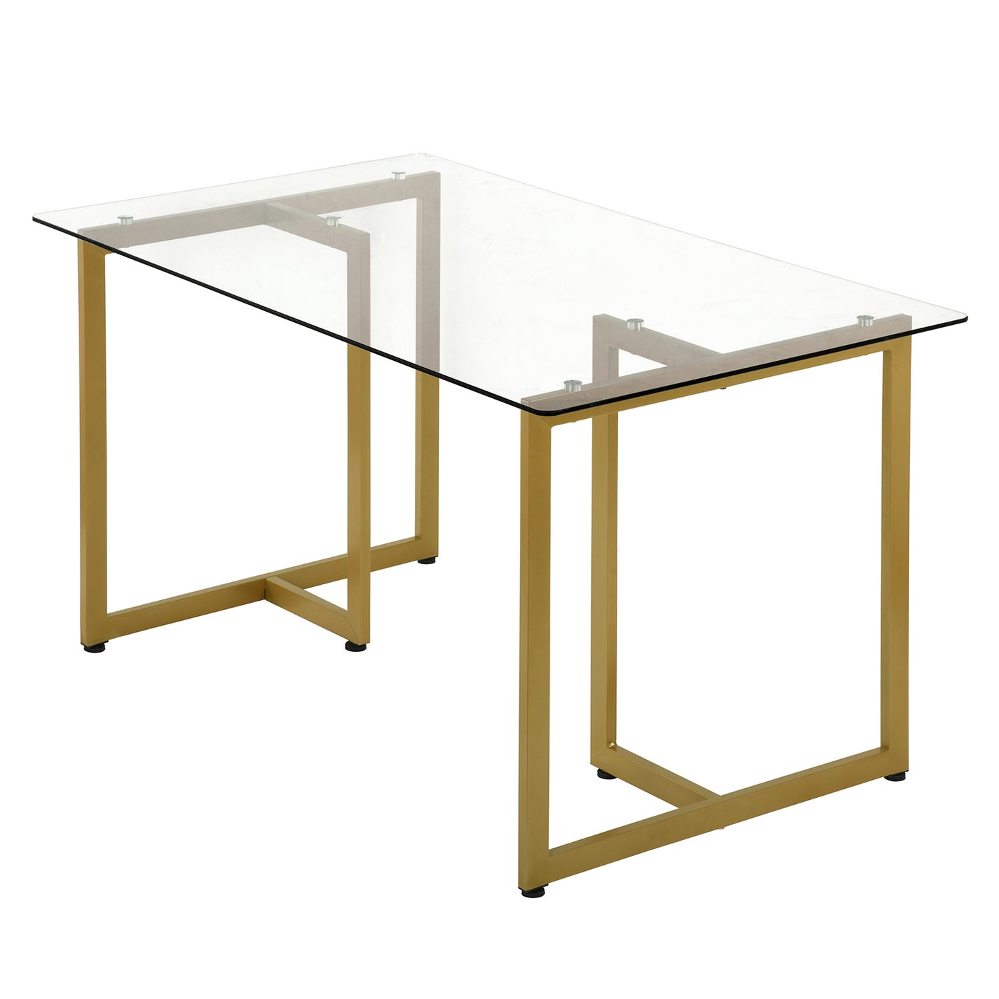 55.11'' iron dining table with tempered glass top, clear & gold