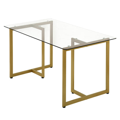 55.11'' Iron Dining Table with Tempered Glass Top, Clear & Gold
