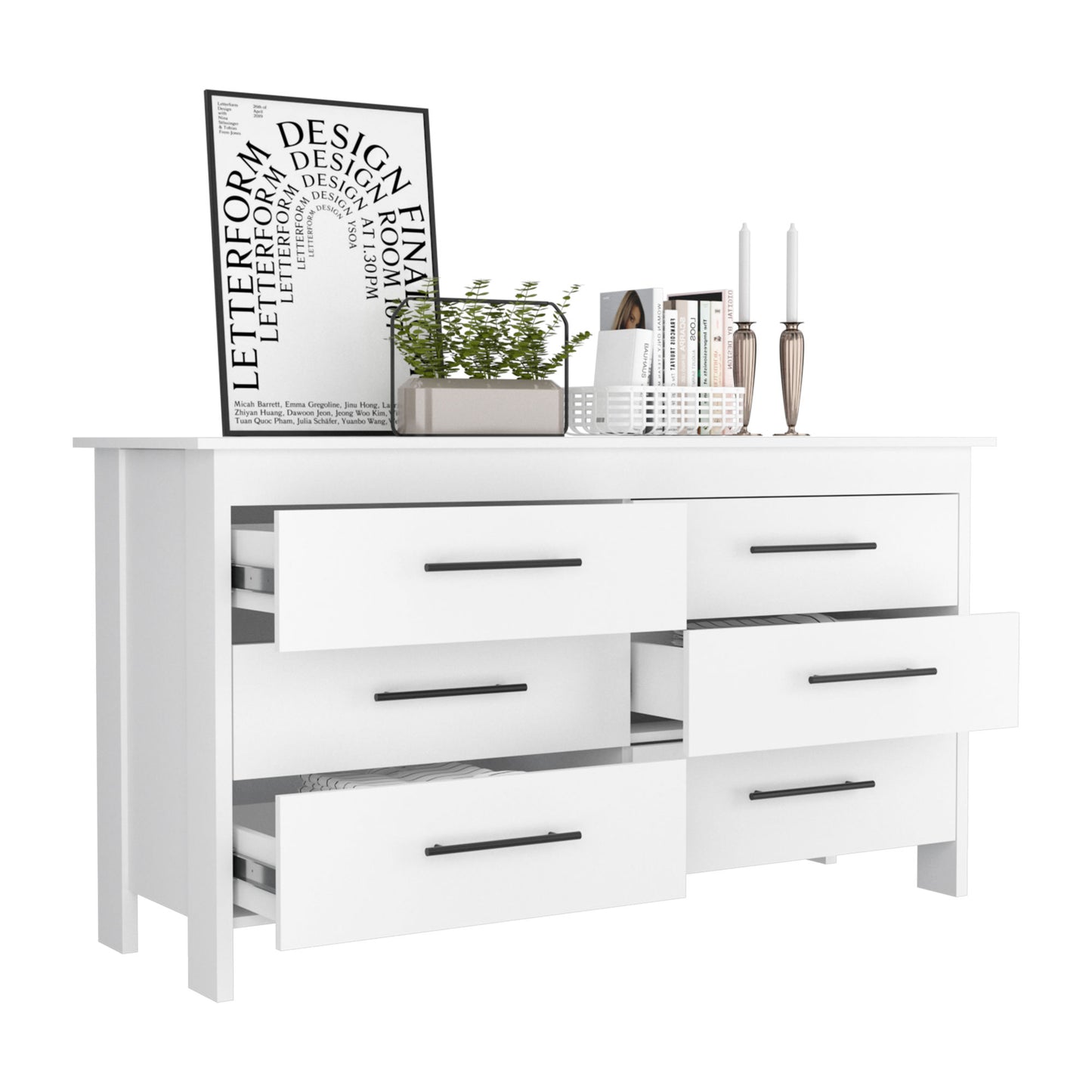 6 drawer double dresser wezz, bedroom, white