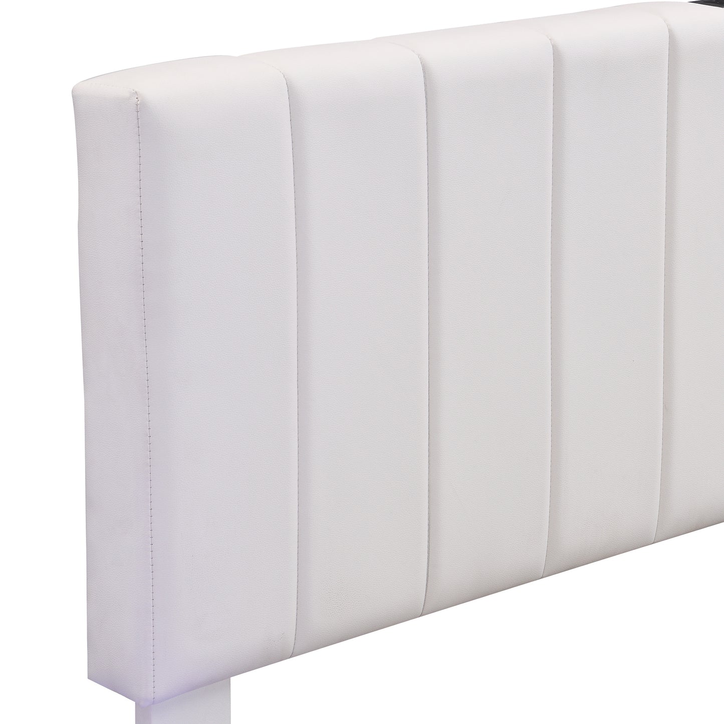 upholstered bed with hydraulic storage system and led light, sockets, and usb ports, white