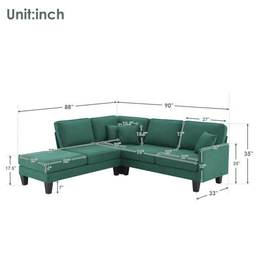 terry 5-seat couch set with chaise with 3 pillows