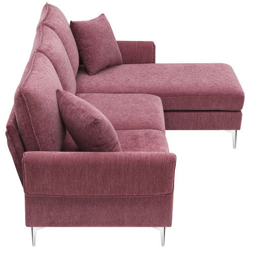 chenille l-shaped sofa with 2 pillows