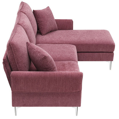 Chenille L-Shaped Sofa with 2 Pillows