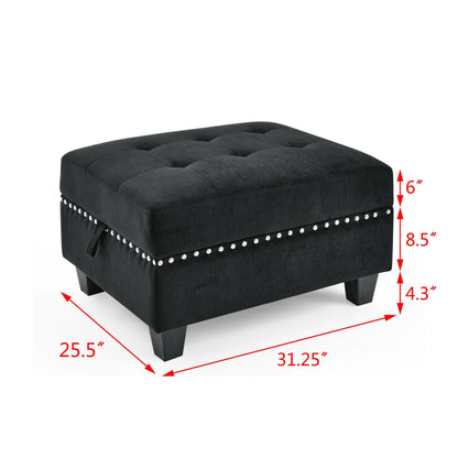 Rene U shape Modular Sectional Sofa, Black Velvet