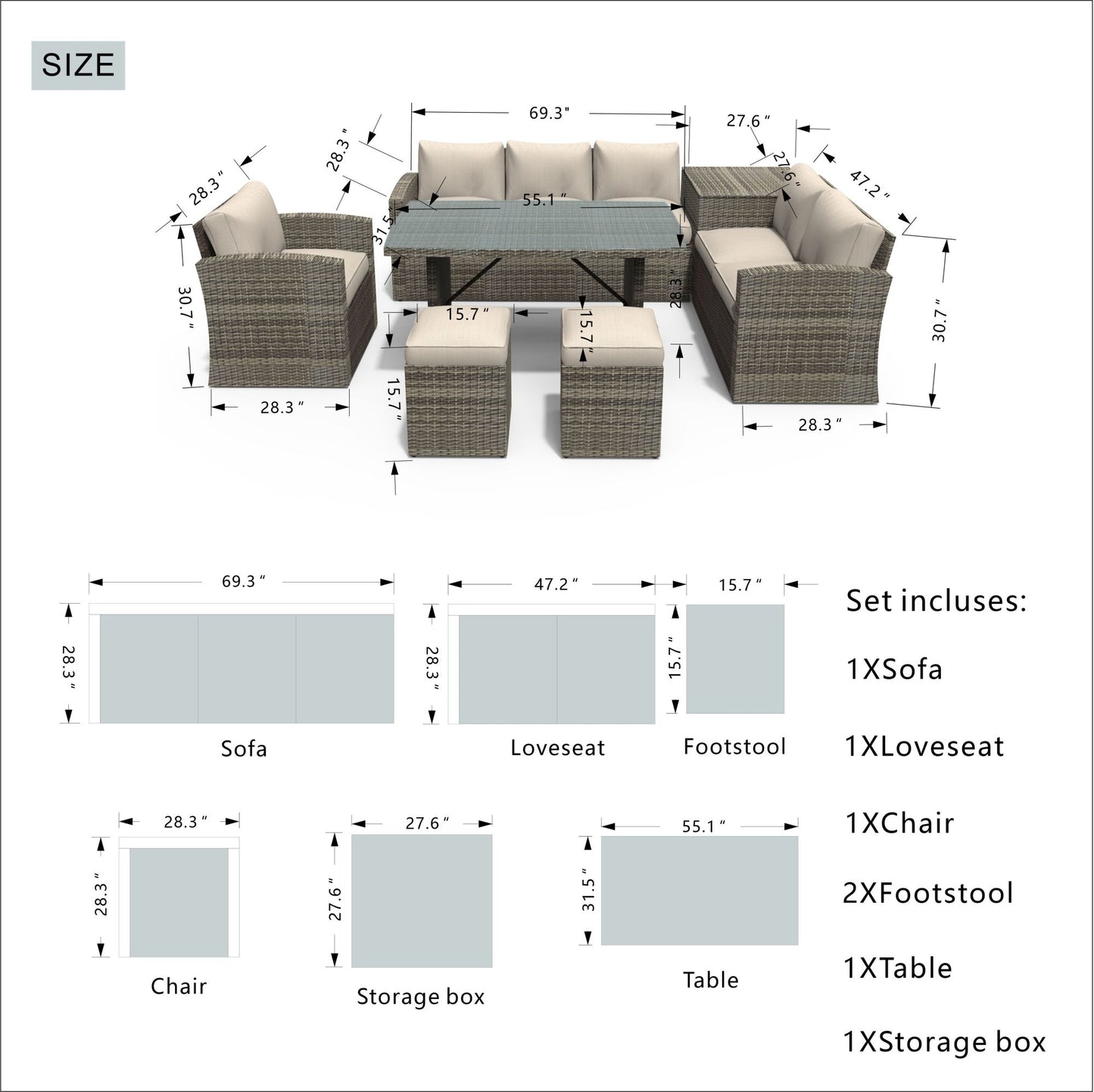 direct wicker 7-piece pe rattan wicker patio sectional sofa set with cushions