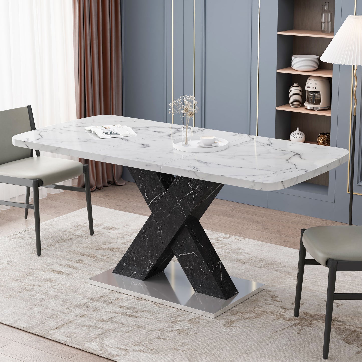 lux extendable marble square dining table