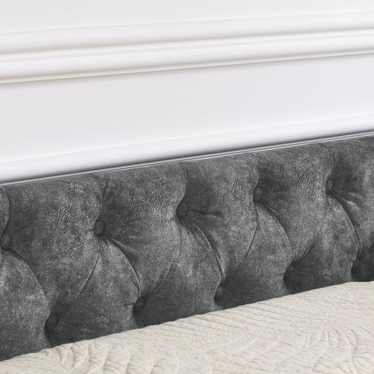 upholstered tufted daybed sofa bed with drawers, grey