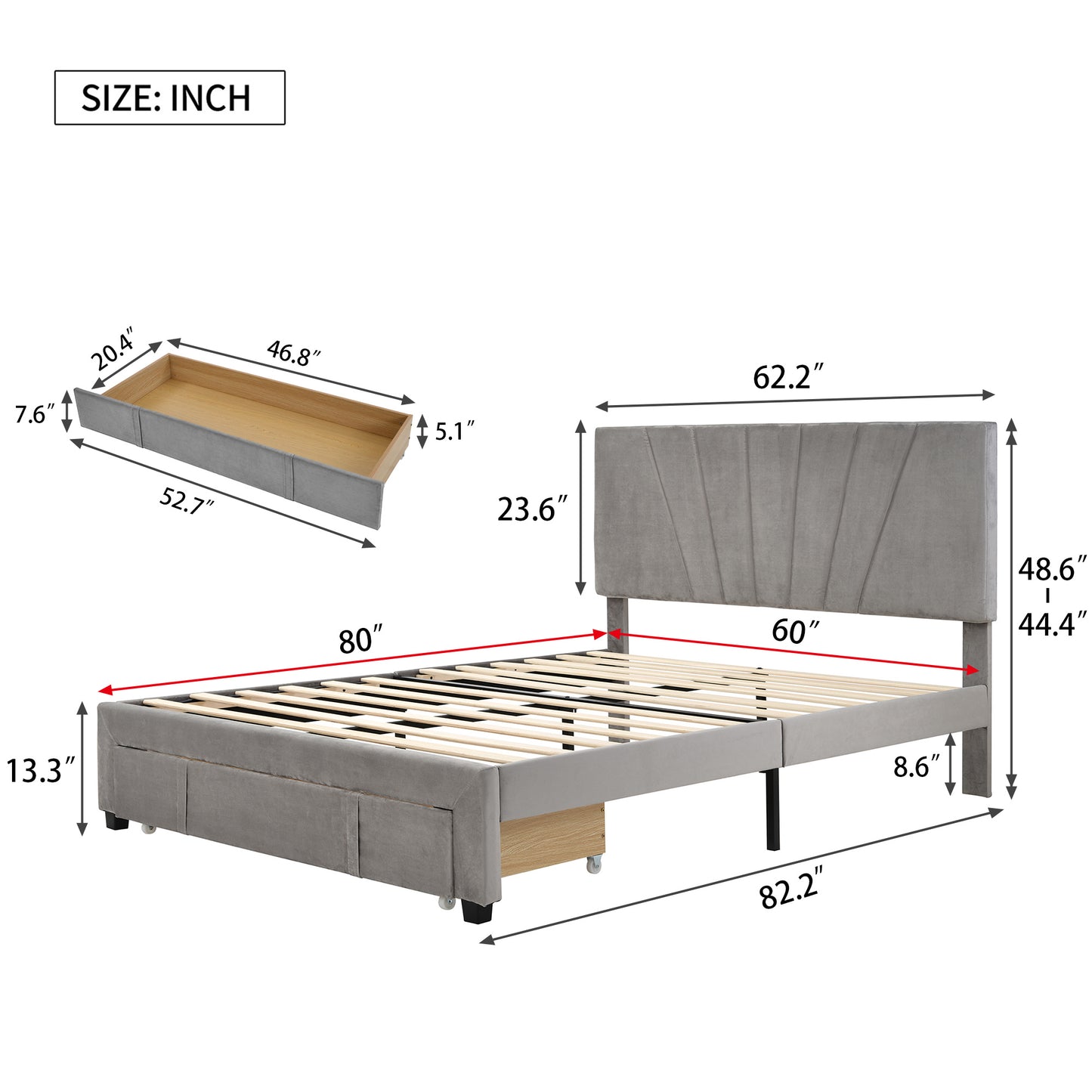 queen size storage bed velvet upholstered platform bed with a big drawer