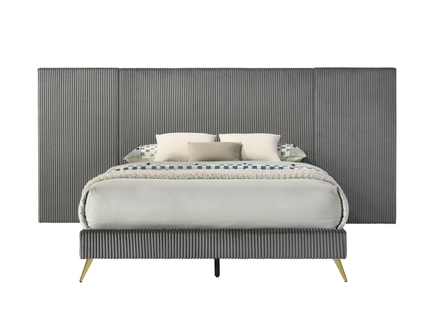 acme muilee queen bed , gray fabric bd01741q