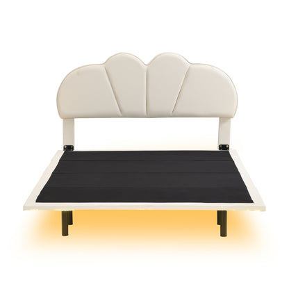 Upholstery LED Floating Bed with PU Leather Headboard