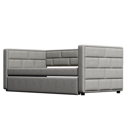 Upholstered Bed with Padded Back, Gray