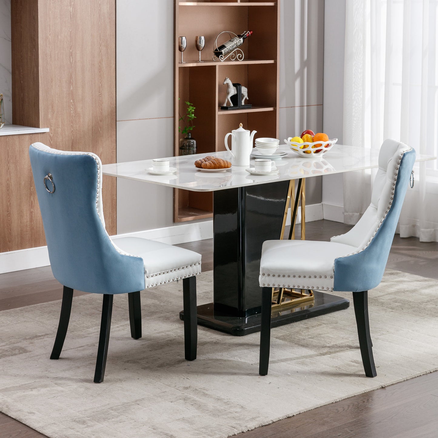 nikki collection modern high-end tufted dining chairs 2-pcs set, white+light blue