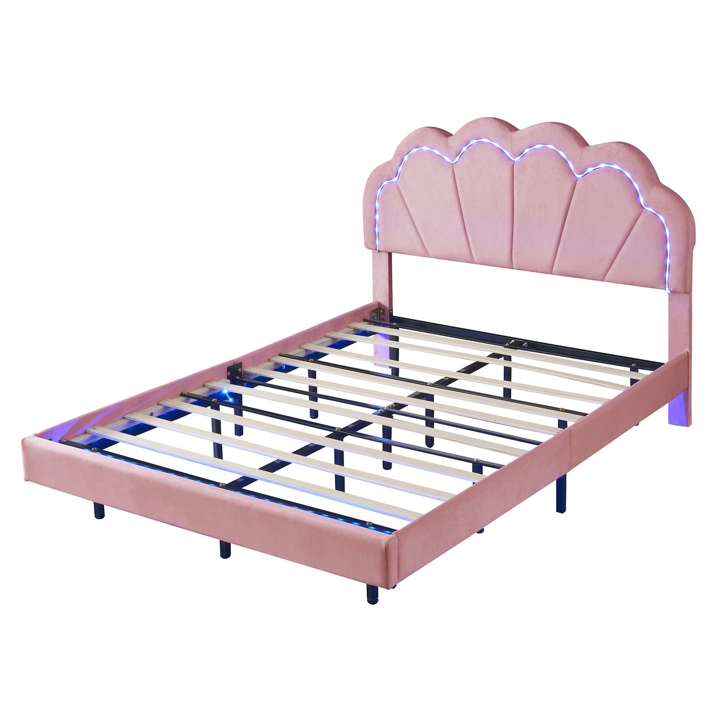 smart led bed frame with elegant flowers headboard