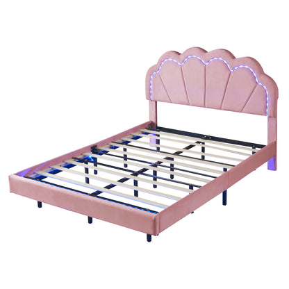 Smart LED Bed Frame with Elegant Flowers Headboard