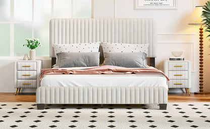 Queen Size Upholstered Platform Bed, Beige