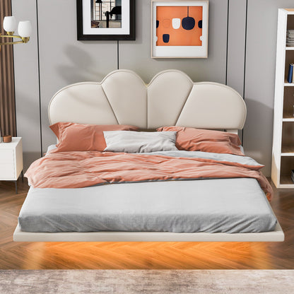 Upholstery LED Floating Bed with PU Leather Headboard