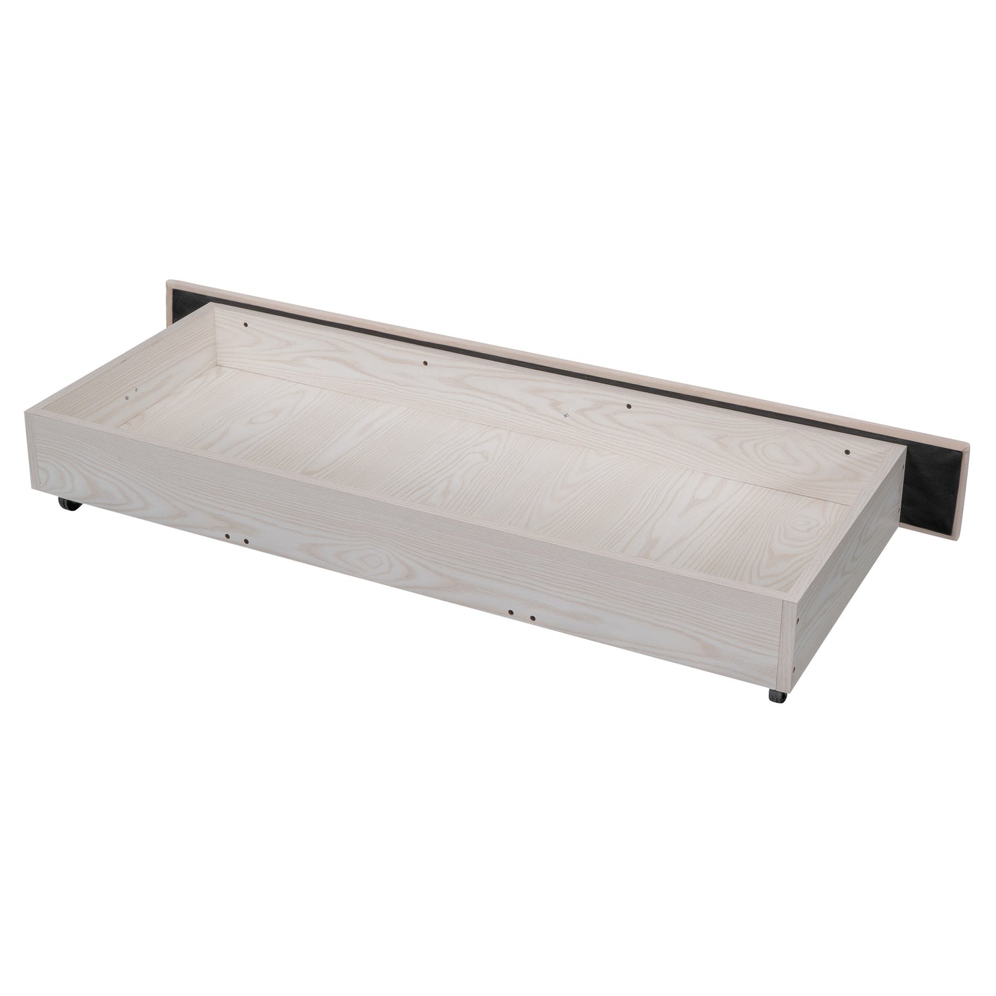 velvet upholstered platform bed with a big drawer