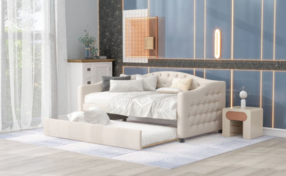 Vogue Upholstered Bed with Trundle, Beige
