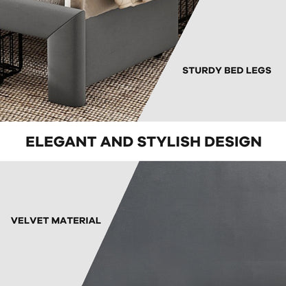 Queen Size Bed Frame with Storage Headboard and Charging Station,Dark Gray