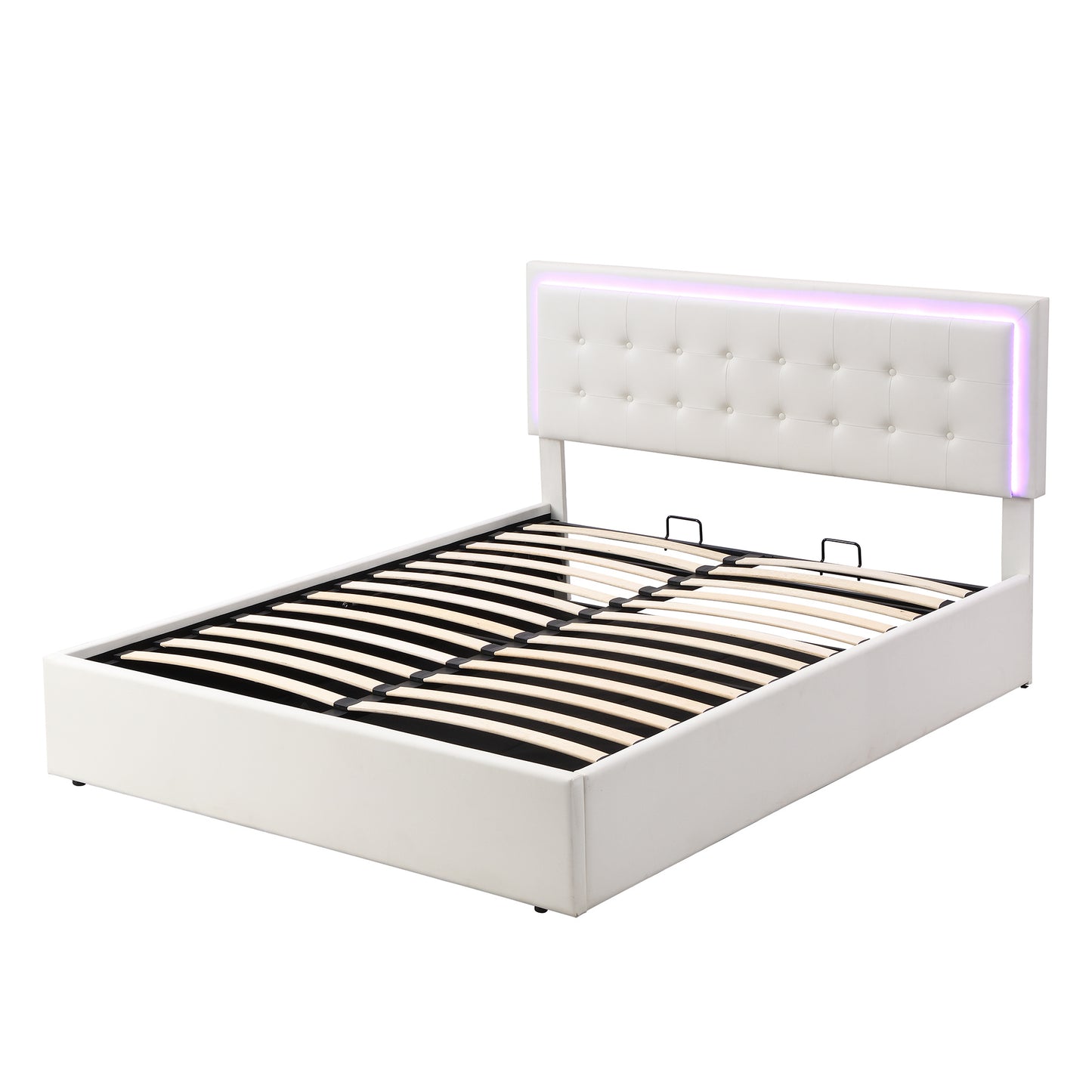 tufted upholstered platform bed with hydraulic storage system & pu storage bed with led lights