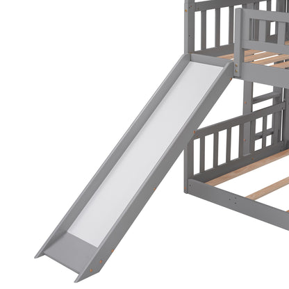 Twin-Over-Twin-Over-Twin Triple Bed with Built-in Ladder and Slide
