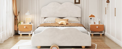 Upholstered Bed with Cloud Shaped bed board, Beige