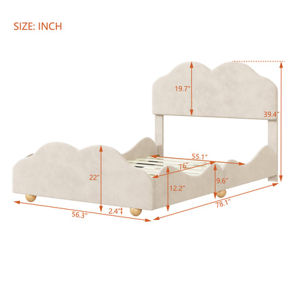 Upholstered Bed with Cloud Shaped bed board, Beige