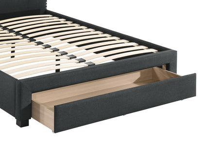 Burlap Bed with Drawer Button Tufted Headboard +Storage, Charcoal