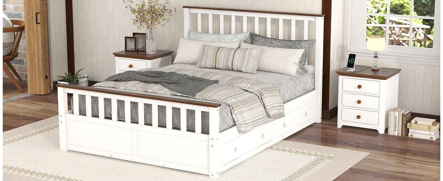 3-pieces bedroom sets  with two nightstands(usb charging ports),white+walnut