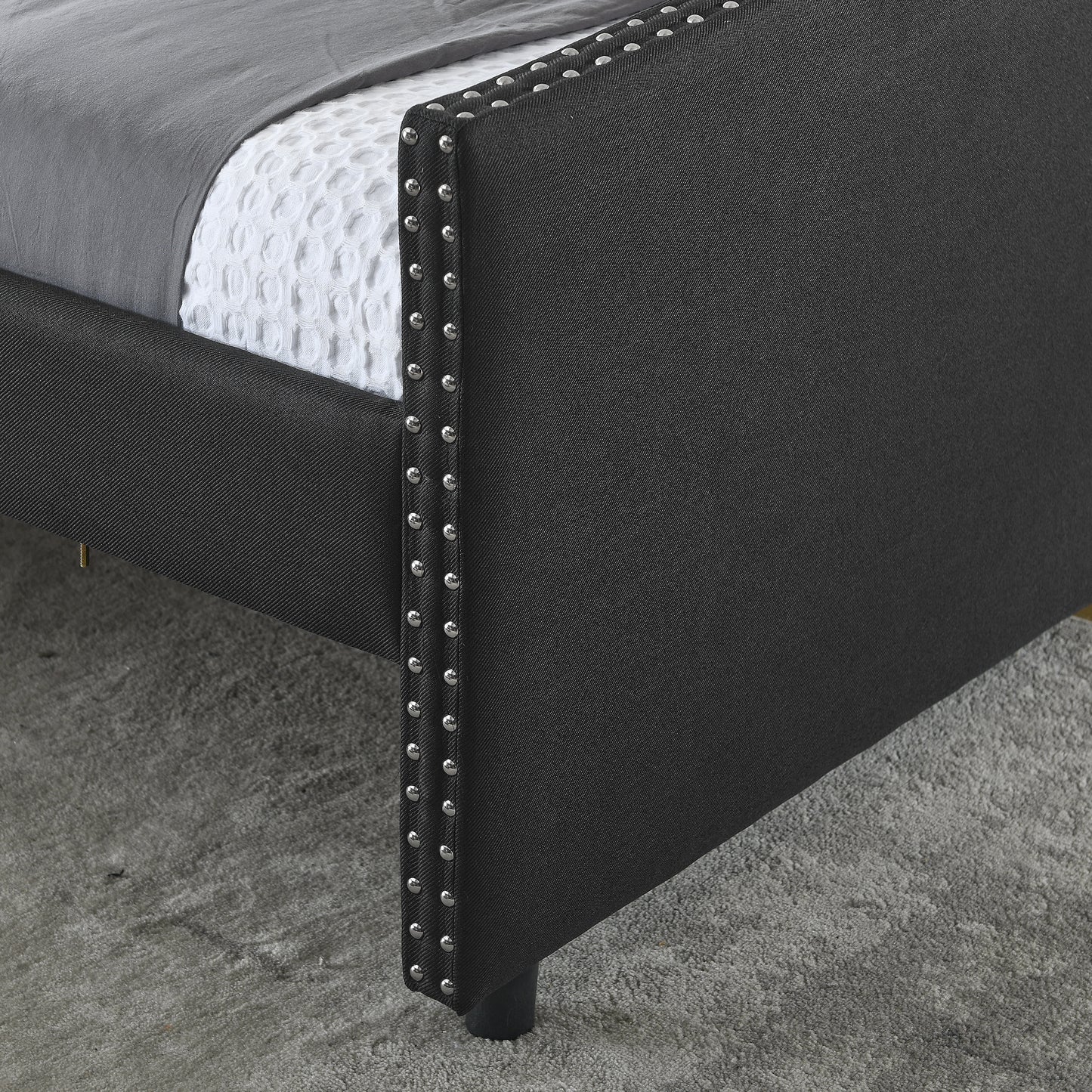 queen size daybed with drawers upholstered tufted sofa bed,,with button on back and copper nail on waved shape arms(84.5"x63.5"x26.5")