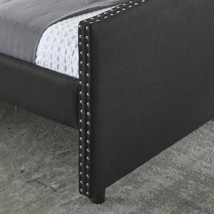 Queen Size Daybed with Drawers Upholstered Tufted Sofa Bed,,with Button on Back and Copper Nail on Waved Shape Arms(84.5"x63.5"x26.5")