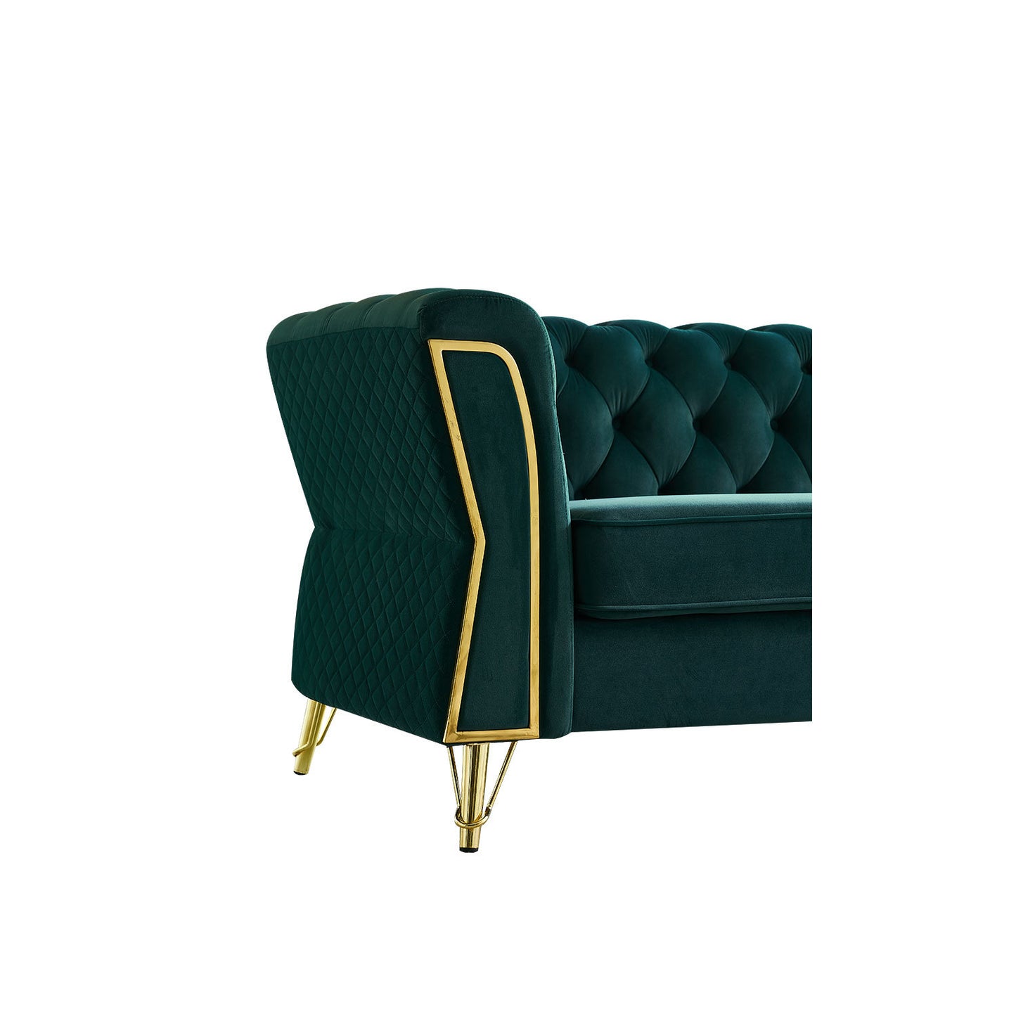 modern tufted velvet sofa, green