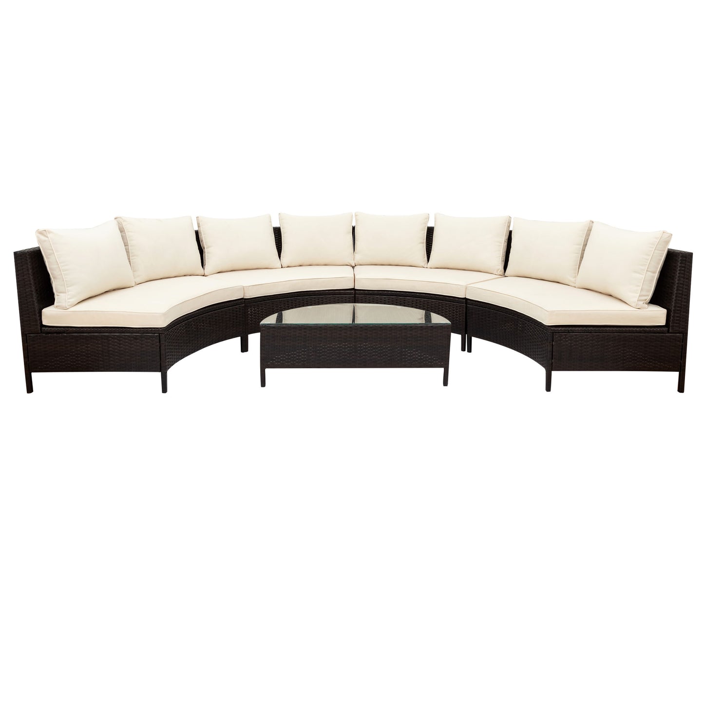 5 pieces all-weather brown pe rattan wicker sofa set