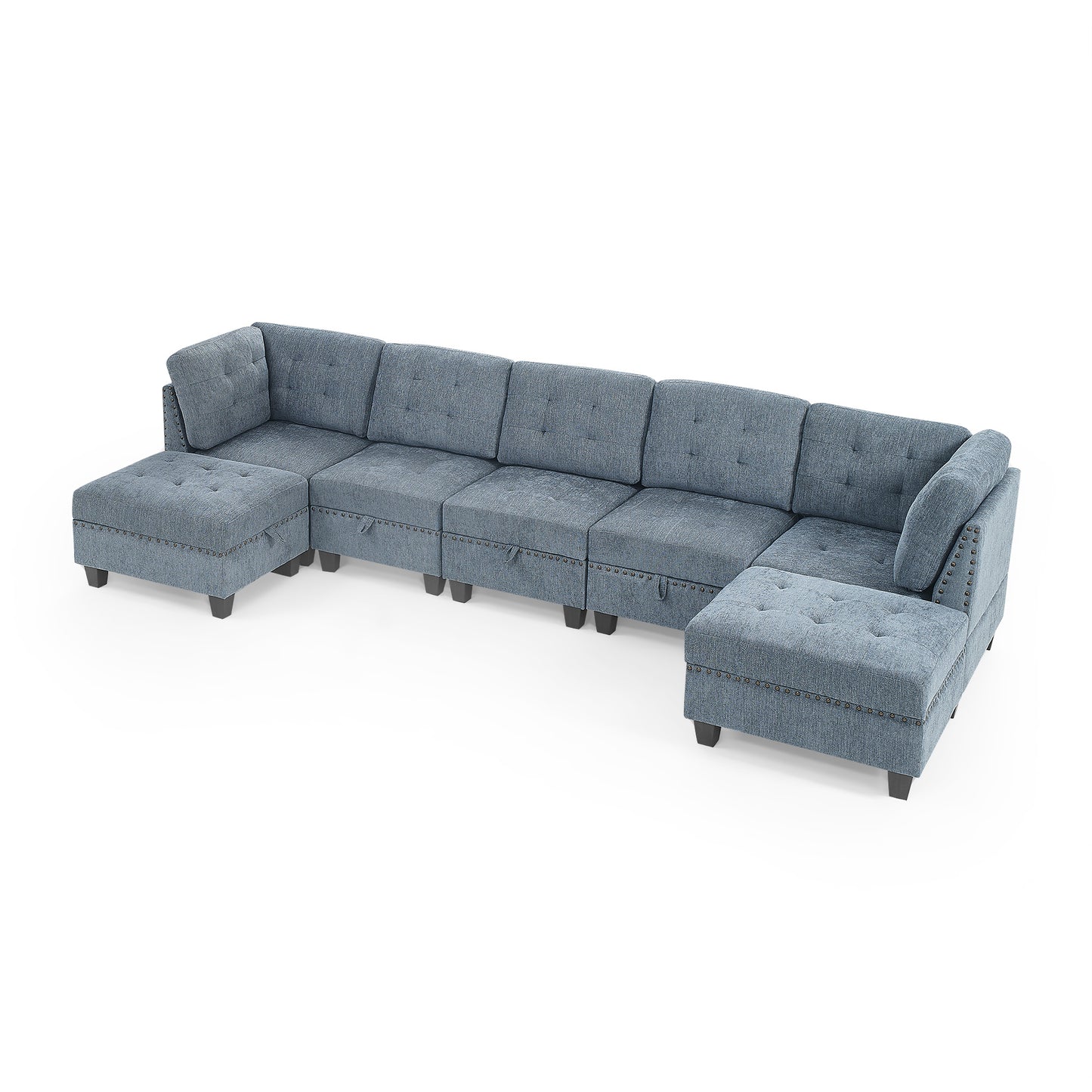 l shape modular sectional sofa includes 2 ottomans, navy blue