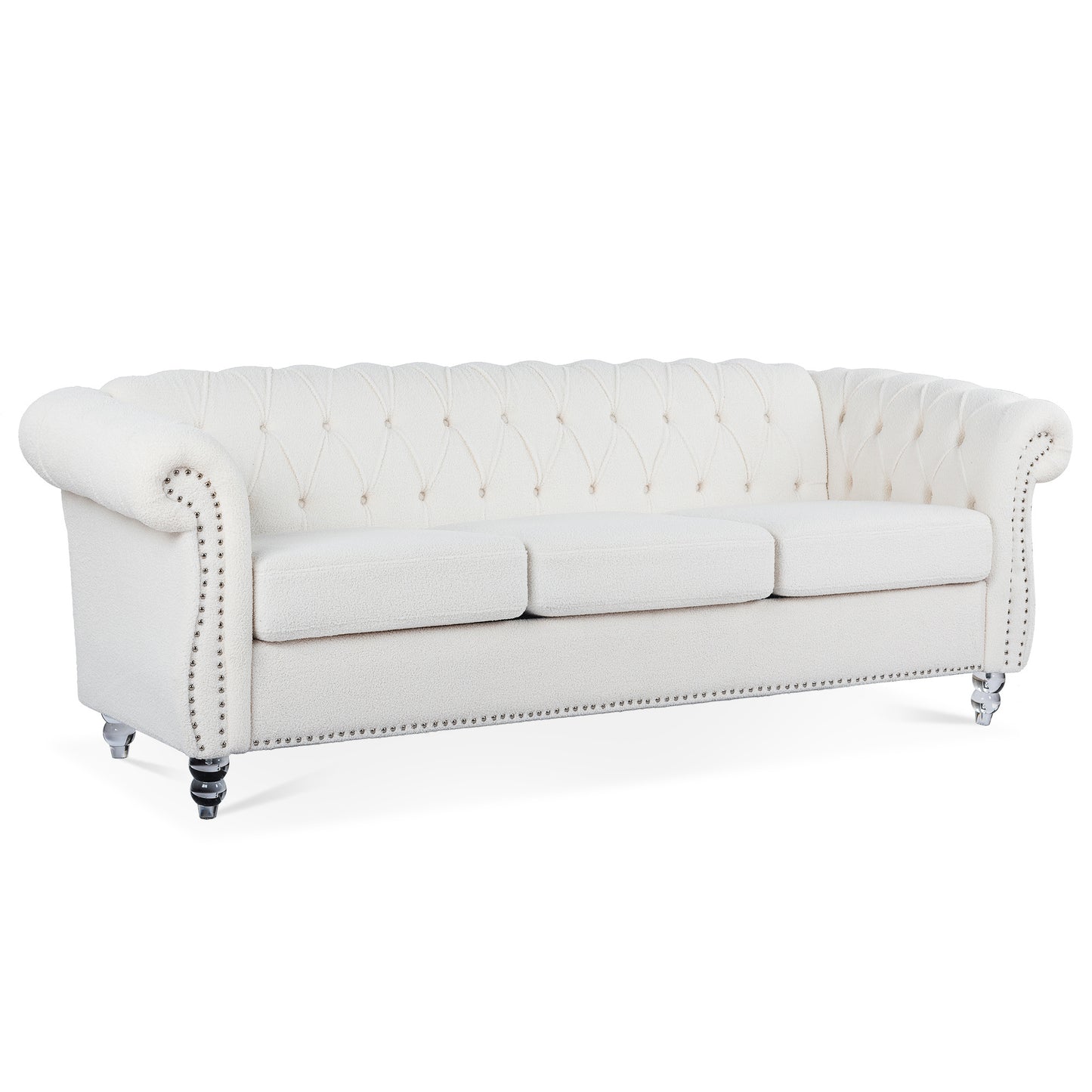 84.65" rolled arm chesterfield 3 seater sofa