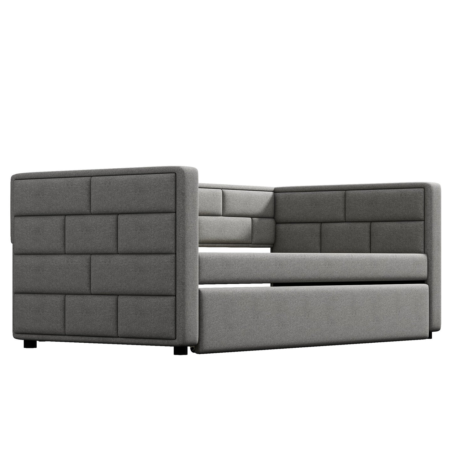 upholstered bed with padded back, gray