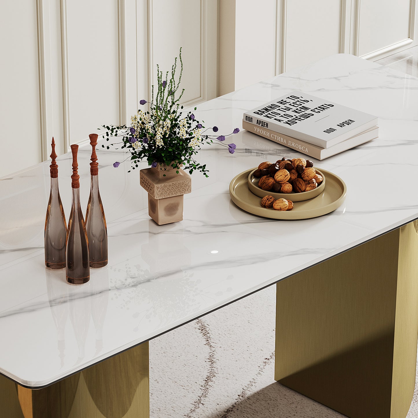 double pedestal dining table- tempered glass