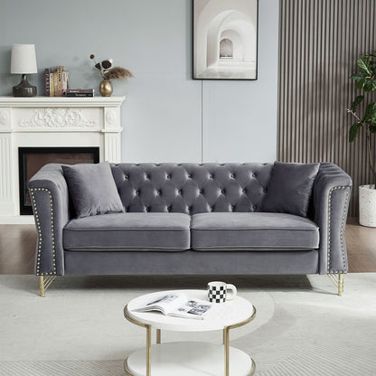 3-seater + 3-seater Combination Sofa Tufted with 4 Pillows