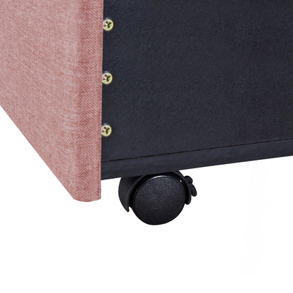 Amber Storage Bed Linen Upholstered Platform Bed with 3 Drawers (Pink)