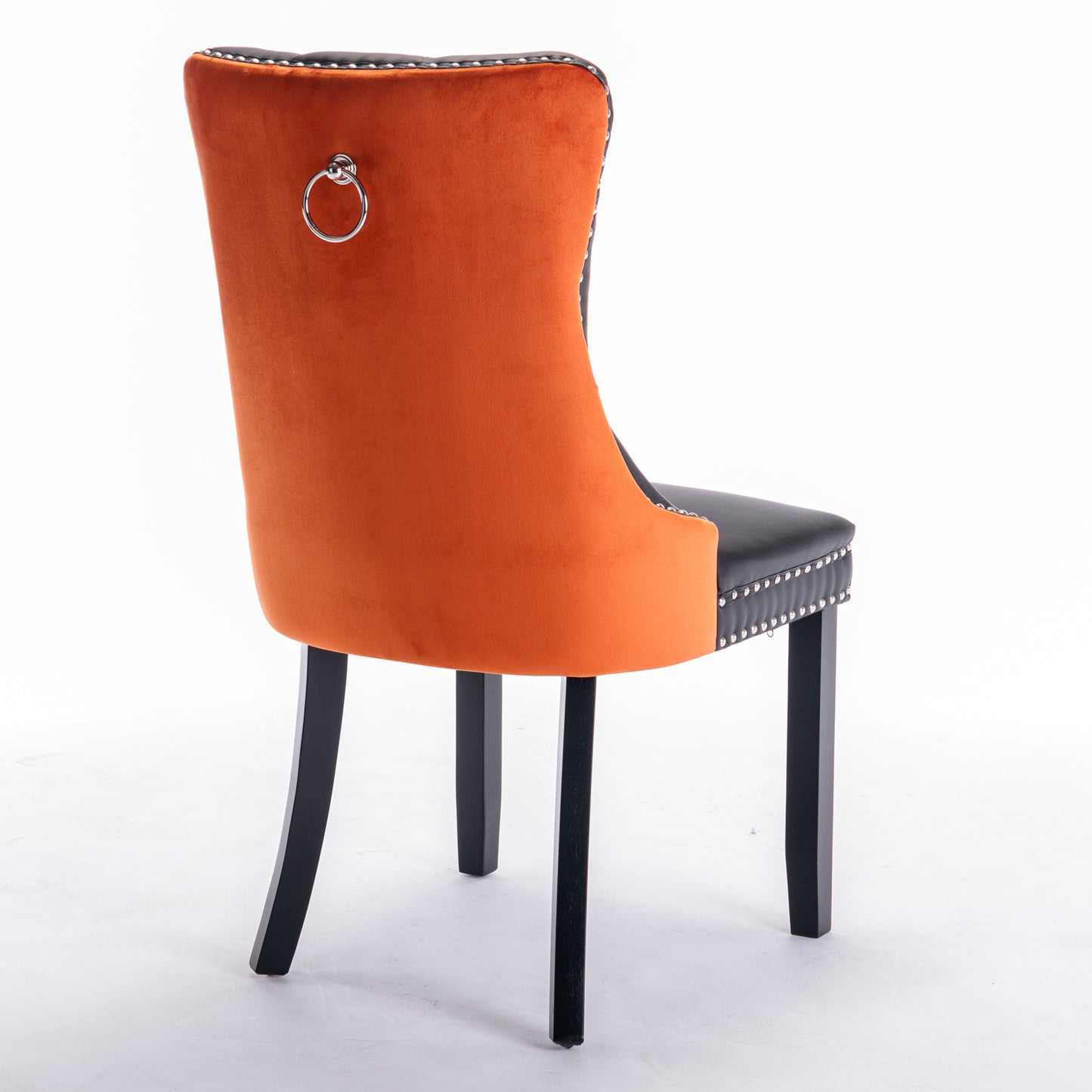 nikki collection modern high-end tufted dining chairs 2-pcs set, black+orange