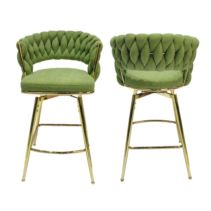 Bar Chair Linen Woven Bar Stool Set of 4, Green