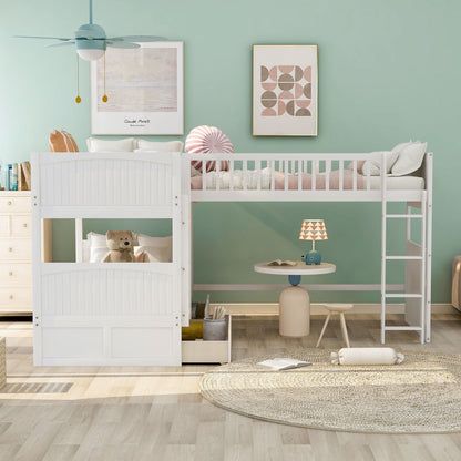Twin Size Bunk Bed with a Loft Bed attached and Two Drawers, Gray