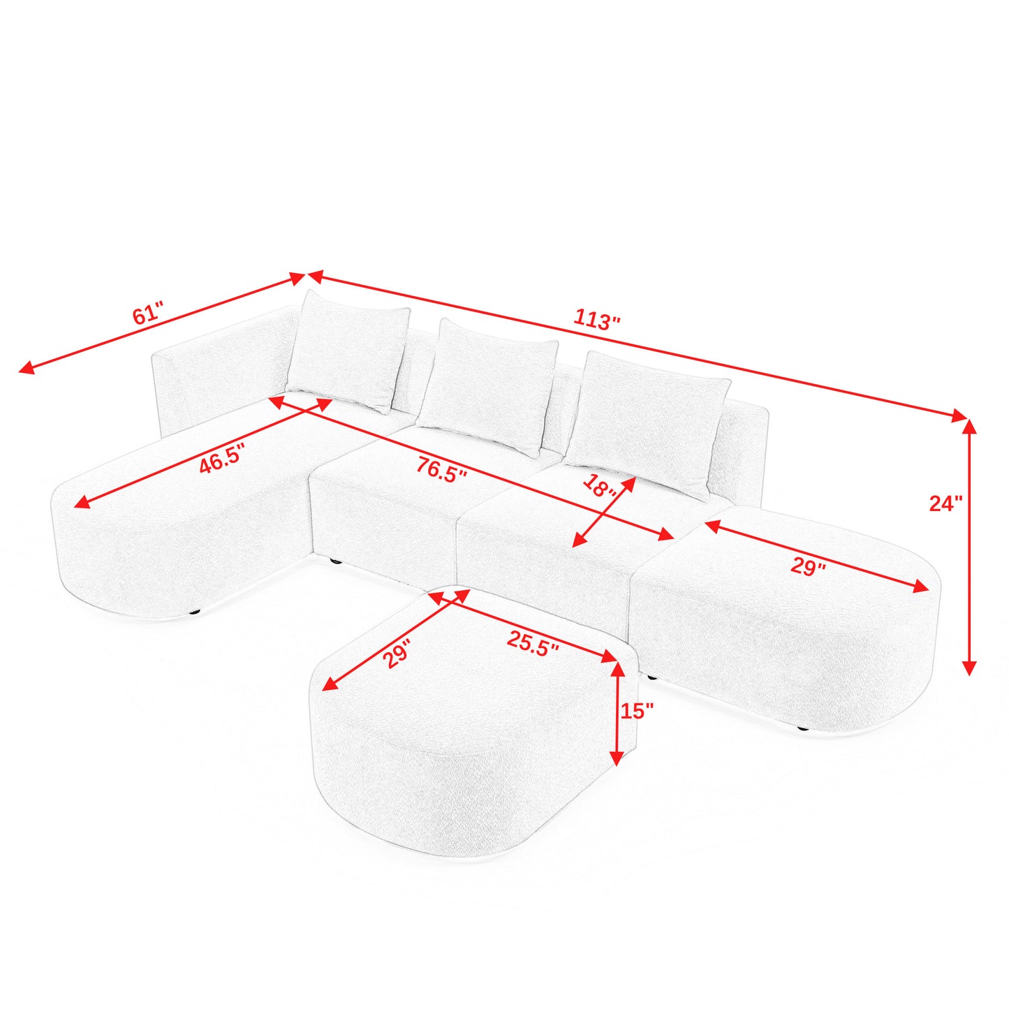 barney l shape sectional sofa with 2 ottomans, black