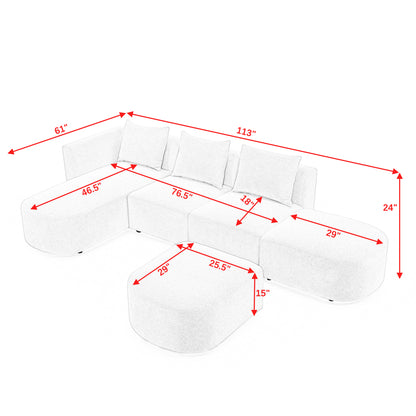 Barney L Shape Sectional Sofa with 2 Ottomans, Black