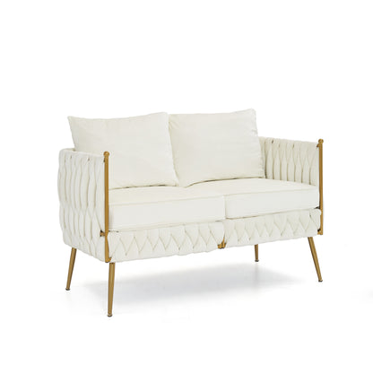 3 Piece Modern Velvet Upholstered Set, Cream White Velvet